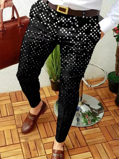 Vyrų verslo laisvalaikio kelnės Geometrinio rašto spausdintos tiesios ilgos kelnės Vyriškos pavasario rudens mados Gatvės drabužiai Vyriški drabužiai