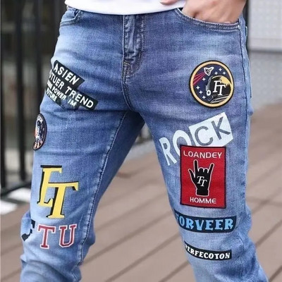 Nové džínsy Slim Streetwear 90. rokov Hip Hop Skinny grafické dizajnérske oblečenie Originálne kovbojské ležérne strečové vyšívané nohavice pre mužov