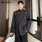 LUZHEN 2024 Nový čínsky sako so stojacím golierom, módny pánsky sako s kovovými gombíkmi, štýlový elegantný ležérny kabát, vintage jar 8be7a5