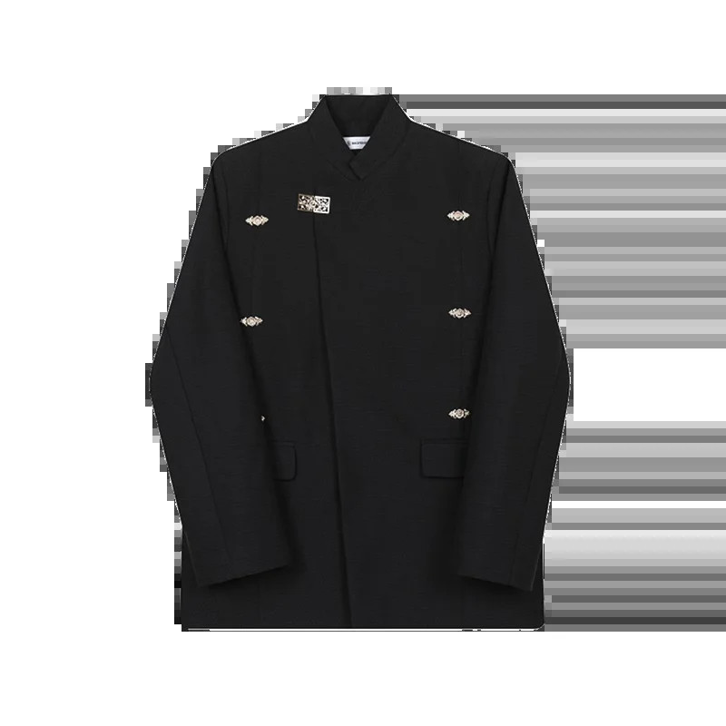 LUZHEN 2024 Nový čínsky sako so stojacím golierom, módny pánsky sako s kovovými gombíkmi, štýlový elegantný ležérny kabát, vintage jar 8be7a5