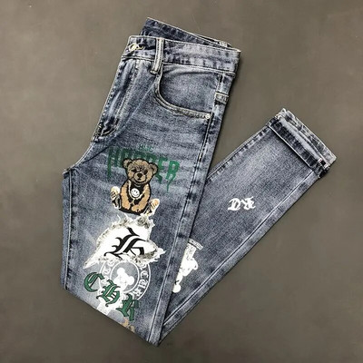 Nouă primăvară, toamnă, modă coreeană, urs, desene animate, denim lustruit, cargo, Kpop, prieten, îmbrăcăminte de stradă, blugi imprimați