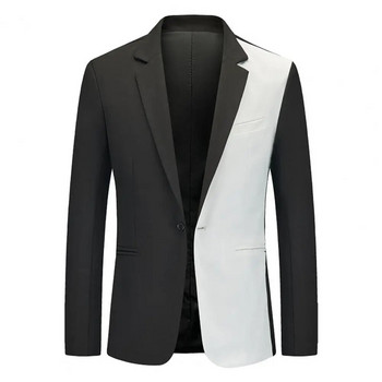 Мъжки костюм, палто, ревер, яка с ревер, едно копче, дълги ръкави, контрастен цвят, тесен, прав, против бръчки, официални бизнес мъже Ja