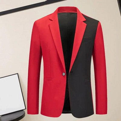 Мъжки костюм, палто, ревер, яка с ревер, едно копче, дълги ръкави, контрастен цвят, тесен, прав, против бръчки, официални бизнес мъже Ja