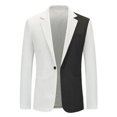 Costum bărbați haină rever guler crestat un singur buton mâneci lungi culoare contrastantă slim fit drept antirid formal afaceri bărbați ja
