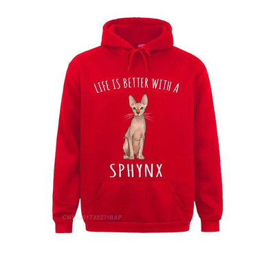Life Better With A Sphynx Lover Hanorac cu hanorace imprimate Hanorace cu mânecă lungă pentru bărbați Haine de familie