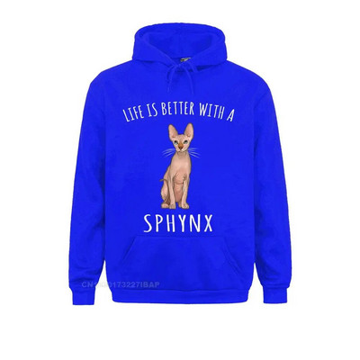 Life Better With A Sphynx Lover Hanorac cu hanorace imprimate Hanorace cu mânecă lungă pentru bărbați Haine de familie