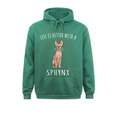 Life Better With A Sphynx Lover Hanorac cu hanorace imprimate Hanorace cu mânecă lungă pentru bărbați Haine de familie