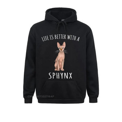 Life Better With A Sphynx Lover Hanorac cu hanorace imprimate Hanorace cu mânecă lungă pentru bărbați Haine de familie