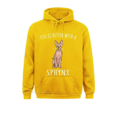Life Better With A Sphynx Lover Hanorac cu hanorace imprimate Hanorace cu mânecă lungă pentru bărbați Haine de familie