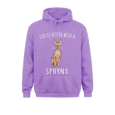 Life Better With A Sphynx Lover Hanorac cu hanorace imprimate Hanorace cu mânecă lungă pentru bărbați Haine de familie