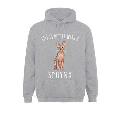 Life Better With A Sphynx Lover Hanorac cu hanorace imprimate Hanorace cu mânecă lungă pentru bărbați Haine de familie