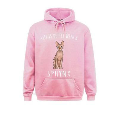Life Better With A Sphynx Lover Hanorac cu hanorace imprimate Hanorace cu mânecă lungă pentru bărbați Haine de familie