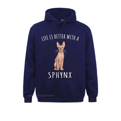 Life Better With A Sphynx Lover Hanorac cu hanorace imprimate Hanorace cu mânecă lungă pentru bărbați Haine de familie