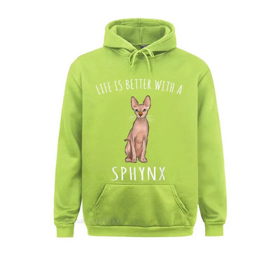 Life Better With A Sphynx Lover Hanorac cu hanorace imprimate Hanorace cu mânecă lungă pentru bărbați Haine de familie