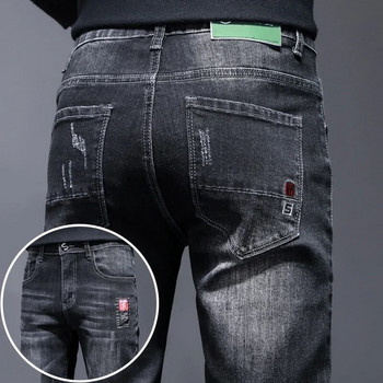Ανδρικά Stretchy Ripped Skinny Biker Ebroidery Cartoon Jeans Destroyed Hole Slim Fit Τζιν υψηλής ποιότητας Hip Hop Μαύρο τζιν