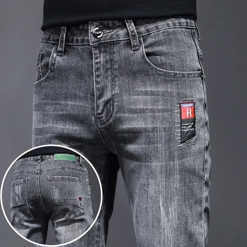 Muške rastezljive poderane uske bajkerske traperice s vezom s printom crtića Destroy Hole Slim Fit traperice visoke kvalitete Hip Hop crne traperice