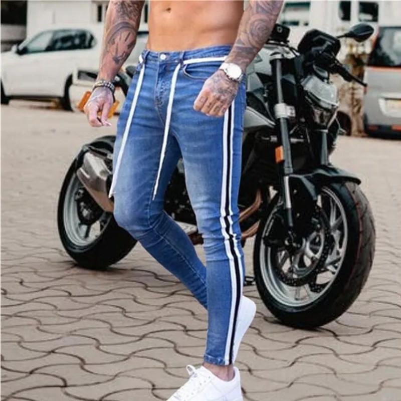 Dungi pentru blugi Bicicletă Blugi skinny Bărbați Pantaloni din denim stretch Talie elastică Dimensiune mare Europeană S-4XL Casual Sandbeach Pantaloni bărbați