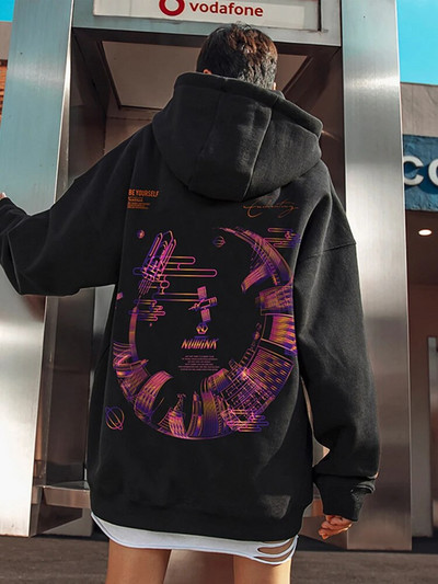 Hanorac cu glugă cu grafică High Street Graffiti Hanorace cu glugă largi pentru bărbați Harajuku Hip Hop Oversize Hanorace casual cu glugă Haine Y2K