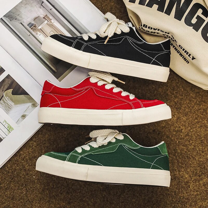 Pánske plátené topánky v štýle Harajuku, módne zelené pánske ležérne topánky, vulkanizované topánky na platforme, pánske plátené tenisky