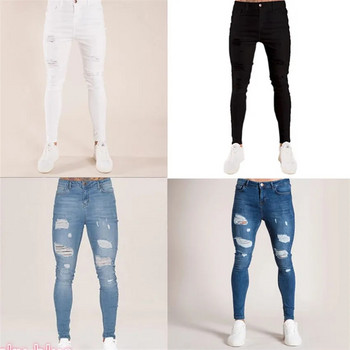 Ανδρικά Skinny Jeans 2023 New Elasticity Slim Pencil Παντελόνι Sexy Casual Hole Ripped Λευκό μαύρο τζιν Τζιν Ανδρικά ρούχα Streetwear