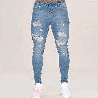 Pánske úzke džínsy 2023 Nové elastické úzke ceruzkové nohavice Sexy ležérne roztrhané biele čierne džínsy Pánske streetwear oblečenie