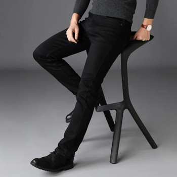 2023 Мъжки разтегливи черни дънки Класически стил Бизнес мода Изчистени прилепнали дънкови панталони Мъжки маркови ежедневни панталони