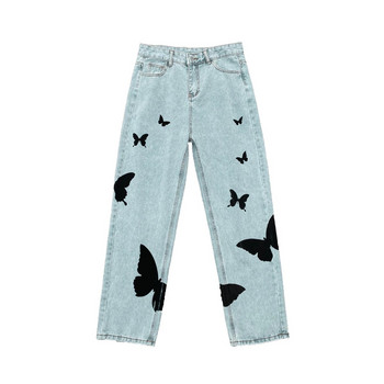 Дънки с принт на пеперуди Мъжки панталони Свободни широки дънки Ежедневни дънкови панталони Streetwear Прави модни панталони Облекло Vintage