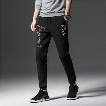 Мъжки подредени панталони Пролет Лято Тънки клинове с шнурове Спортни панталони Младежка тенденция Модни ежедневни ретро панталони