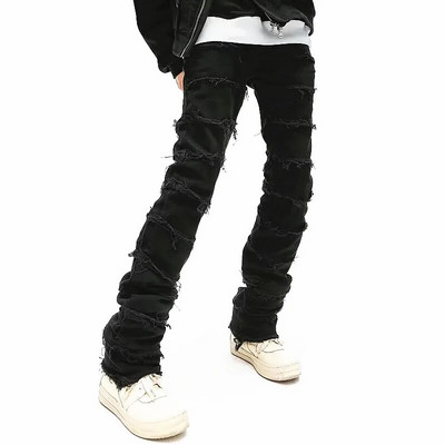 2023 Гръндж дрехи Y2K Streetwear Черни тънки подредени дънки Панталони за мъже Kanye Hip Hop Women Нови дълги панталони Vetements Homme