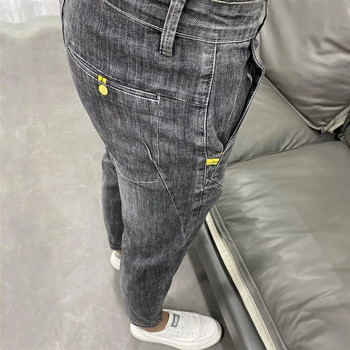 Летни луксозни разтегливи сиви мъжки тънки панталони в корейски стил, класически улични ежедневни дизайнерски каубойски дънки за мъже