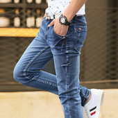 Džinsai Vyriškos plonos elastinės laisvalaikio kelnės pavasario/vasaros džinsinio mados naujos firmos ilgos kelnės