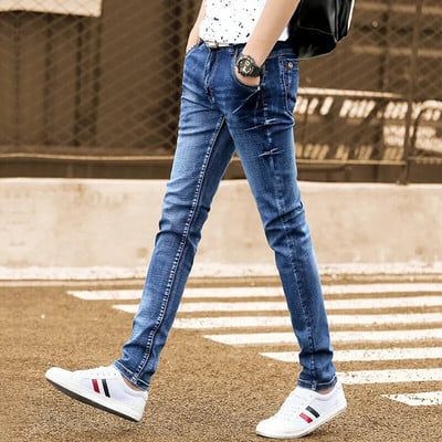 Džinsai Vyriškos plonos elastinės laisvalaikio kelnės pavasario/vasaros džinsinio mados naujos firmos ilgos kelnės