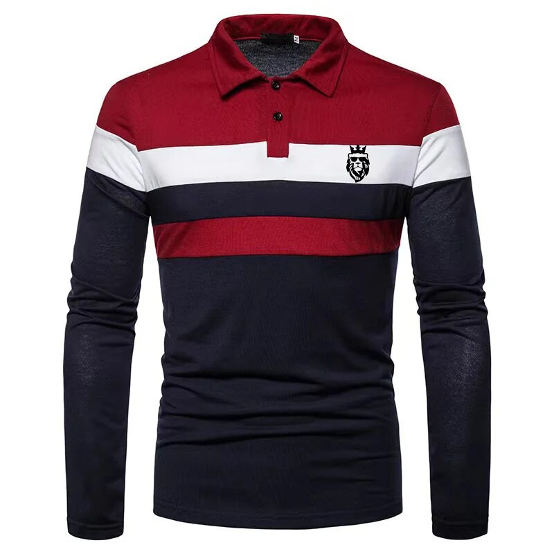 Cămașă polo cu mâneci lungi pentru bărbați, cu imprimeu Leu, în trei culori, tricou, cămașă de golf, bluză, casual, cu rever, haine pentru bărbați