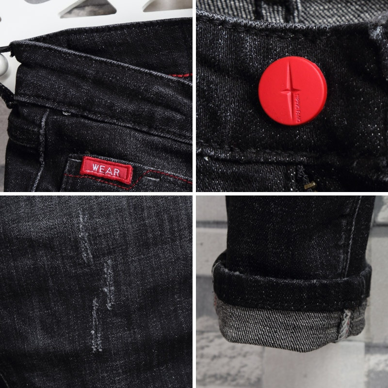 Jeseň/Zima 2022 Módne ležérne študentské kórejské pánske jednofarebné nohavice, chlapské ležérne džínsy, elastické úzke dlhé ceruzkové nohavice