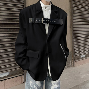 LUZHEN 2024 Нова мода Кожена катарама Сплайсинг Дизайн Блейзър Палто Мъжки висококачествени улични подложки за рамо Модерни якета B2bdfd