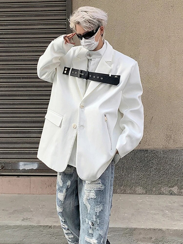 LUZHEN 2024, la modă nouă, din piele, cu cataramă, design cu îmbinare, blazer, haină pentru bărbați, de înaltă calitate, pentru umeri, jachete la modă B2bdfd