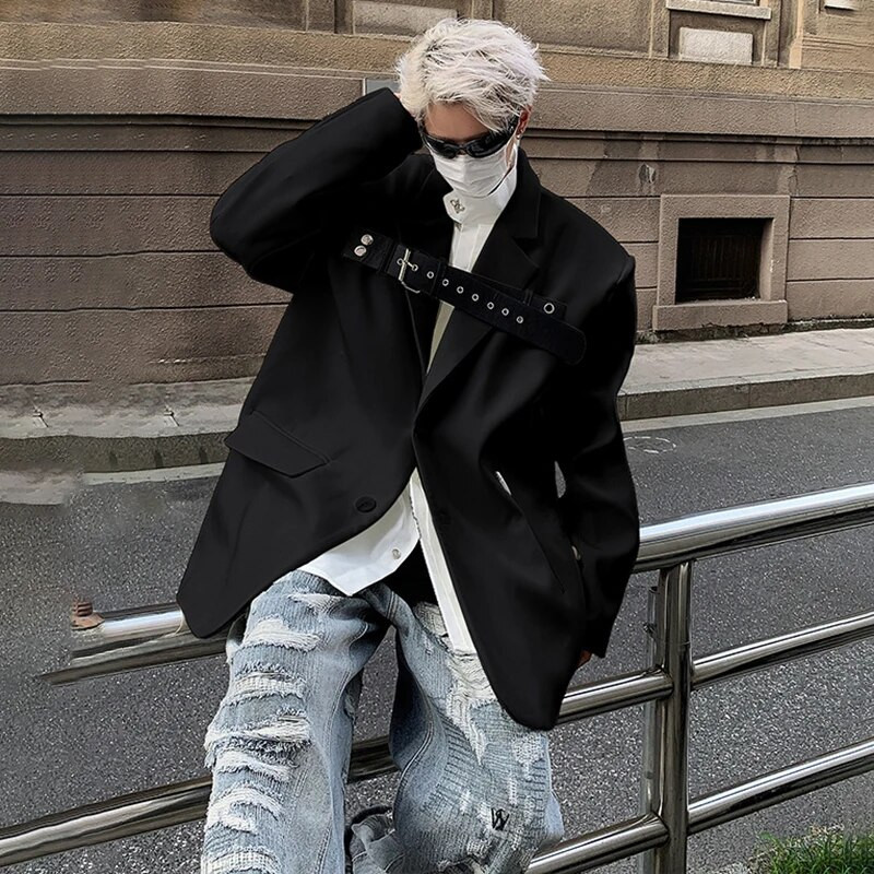 LUZHEN 2024, la modă nouă, din piele, cu cataramă, design cu îmbinare, blazer, haină pentru bărbați, de înaltă calitate, pentru umeri, jachete la modă B2bdfd