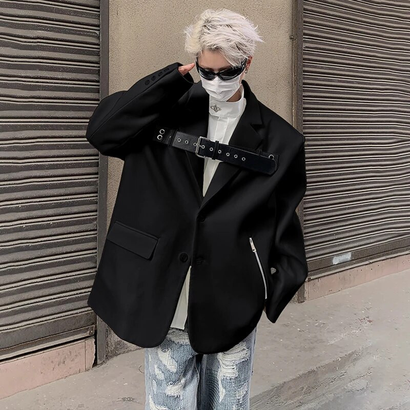 LUZHEN 2024, la modă nouă, din piele, cu cataramă, design cu îmbinare, blazer, haină pentru bărbați, de înaltă calitate, pentru umeri, jachete la modă B2bdfd