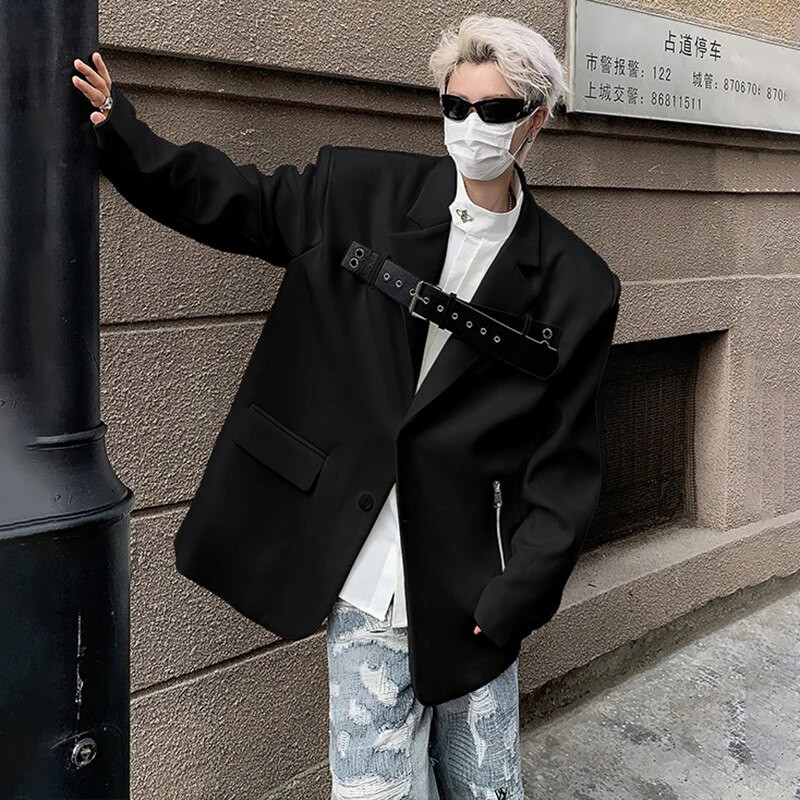 LUZHEN 2024, la modă nouă, din piele, cu cataramă, design cu îmbinare, blazer, haină pentru bărbați, de înaltă calitate, pentru umeri, jachete la modă B2bdfd