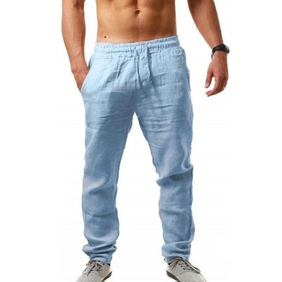 Pantaloni pentru bărbați din bumbac, de vară, de culoare uni, pantaloni de in, respirabili, ocazional, cu talie elastică, pantaloni largi, ocazional, pentru bărbați, Harajuku