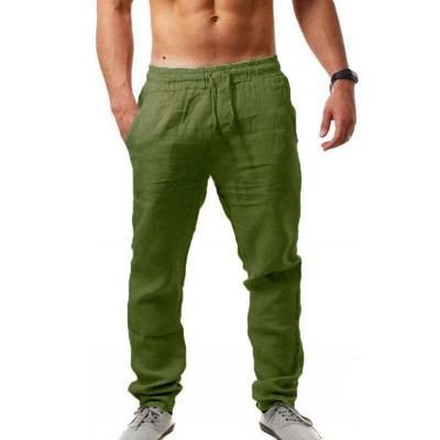 Pantaloni pentru bărbați din bumbac, de vară, de culoare uni, pantaloni de in, respirabili, ocazional, cu talie elastică, pantaloni largi, ocazional, pentru bărbați, Harajuku