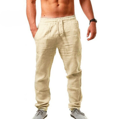 Pantaloni pentru bărbați din bumbac, de vară, de culoare uni, pantaloni de in, respirabili, ocazional, cu talie elastică, pantaloni largi, ocazional, pentru bărbați, Harajuku