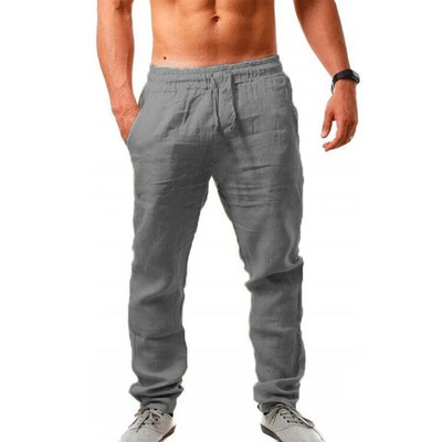 Pantaloni pentru bărbați din bumbac, de vară, de culoare uni, pantaloni de in, respirabili, ocazional, cu talie elastică, pantaloni largi, ocazional, pentru bărbați, Harajuku