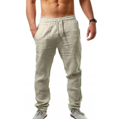 Pantaloni pentru bărbați din bumbac, de vară, de culoare uni, pantaloni de in, respirabili, ocazional, cu talie elastică, pantaloni largi, ocazional, pentru bărbați, Harajuku