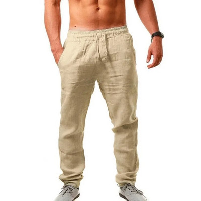 Pantaloni pentru bărbați din bumbac, de vară, de culoare uni, pantaloni de in, respirabili, ocazional, cu talie elastică, pantaloni largi, ocazional, pentru bărbați, Harajuku