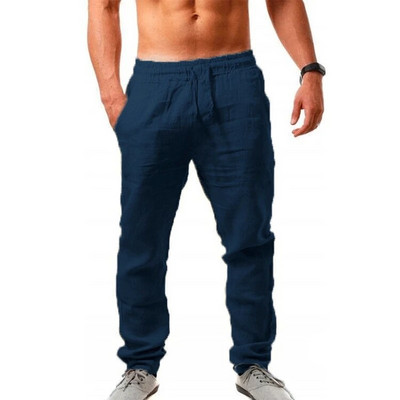 Pantaloni pentru bărbați din bumbac, de vară, de culoare uni, pantaloni de in, respirabili, ocazional, cu talie elastică, pantaloni largi, ocazional, pentru bărbați, Harajuku