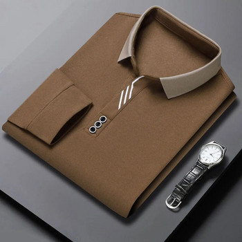 Ανοιξιάτικα και φθινοπωρινά κουμπιά απλότητας Μονόχρωμα μακρυμάνικα μπλουζάκια πόλο με γυριστό γιακά Ανδρικά ρούχα Έξυπνο μπλουζάκι