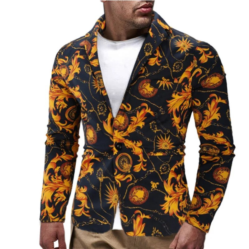 Blazer pentru bărbați, slim fit, 2023, nou, european, american, costum cu imprimeu în stil național, pentru bărbați, ocazional, jachetă pentru un singur costum