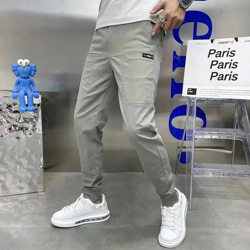 Pánske vysoko elastické úzke cargo nohavice s viacerými vreckami, tepláky s viacerými vreckami, jednofarebné, ležérne, pracovné, outdoorové, joggers