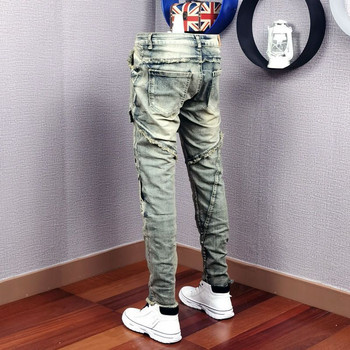 Φθινόπωρο Χειμώνας 2022 Νέο Ανδρικό μπάλωμα τζιν τζιν με λεπτές μοδάτες ρετρό φορτηγό παντελόνι Vintage Pantalon Skinny Homme Jeans